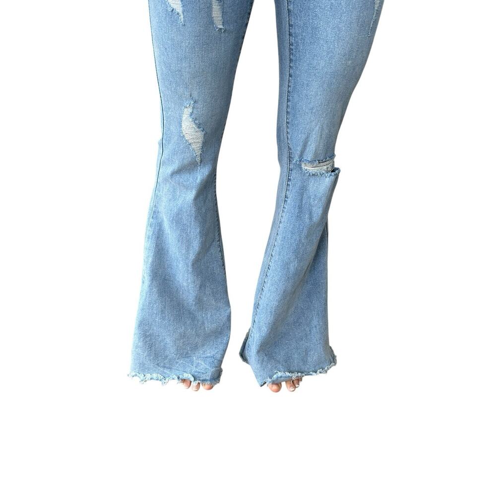 Skinny Fries Flare Jeans Womens Size 5 Hi Waist Distressed Retro 70s Grunge Boho - Picture 5 of 12